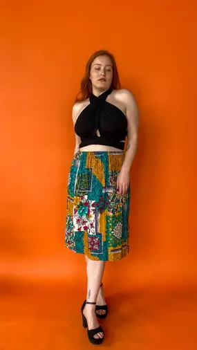 1990s Turquoise and Yellow Abstract Patterned Skirt  sz. 1XL