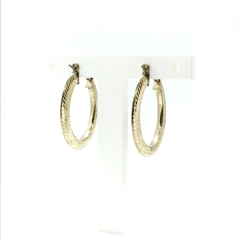 9ct Yellow Gold Patterned Oval Hinged Hoop Earrings LJ8080