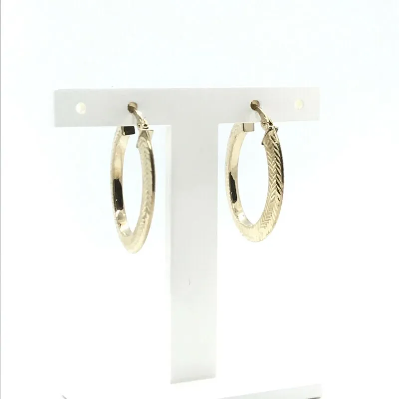 9ct Yellow Gold Patterned Oval Hinged Hoop Earrings LJ8080