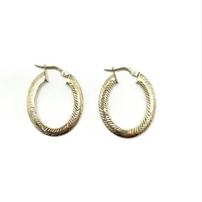 9ct Yellow Gold Patterned Oval Hinged Hoop Earrings LJ8080