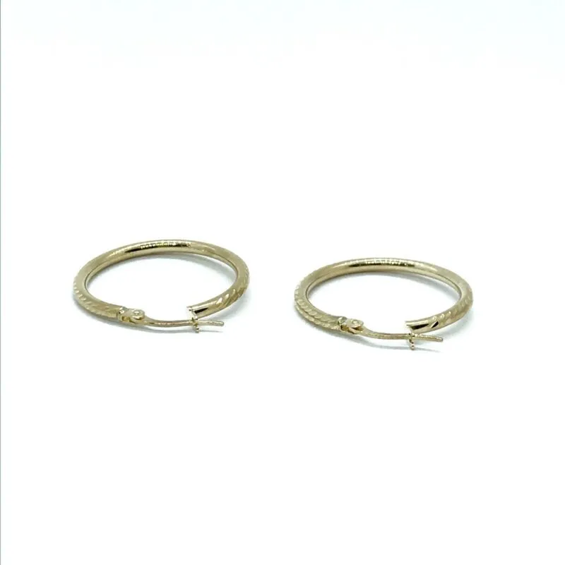 9ct Yellow Gold Patterned Round Hoop Earrings LJ8074