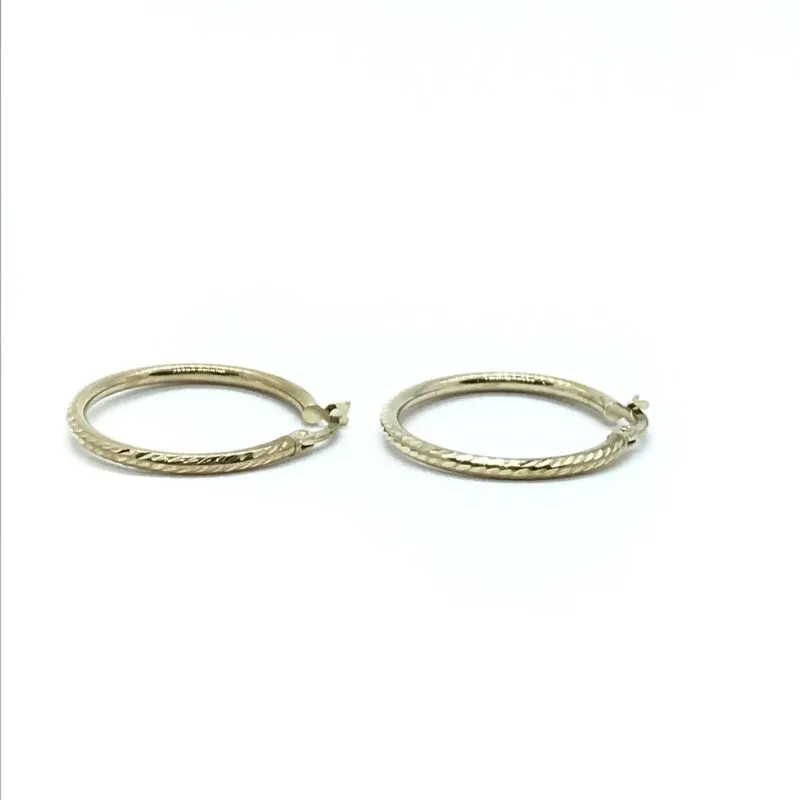 9ct Yellow Gold Patterned Round Hoop Earrings LJ8074