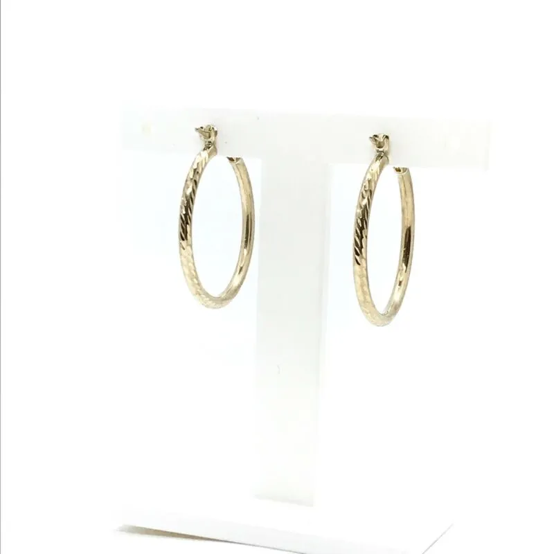 9ct Yellow Gold Patterned Round Hoop Earrings LJ8074