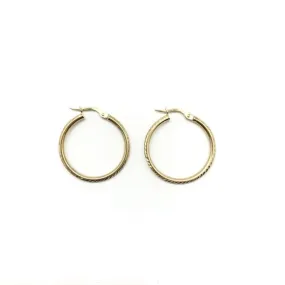 9ct Yellow Gold Patterned Round Hoop Earrings LJ8074