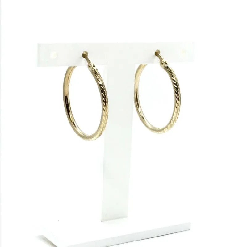 9ct Yellow Gold Patterned Round Hoop Earrings LJ8074