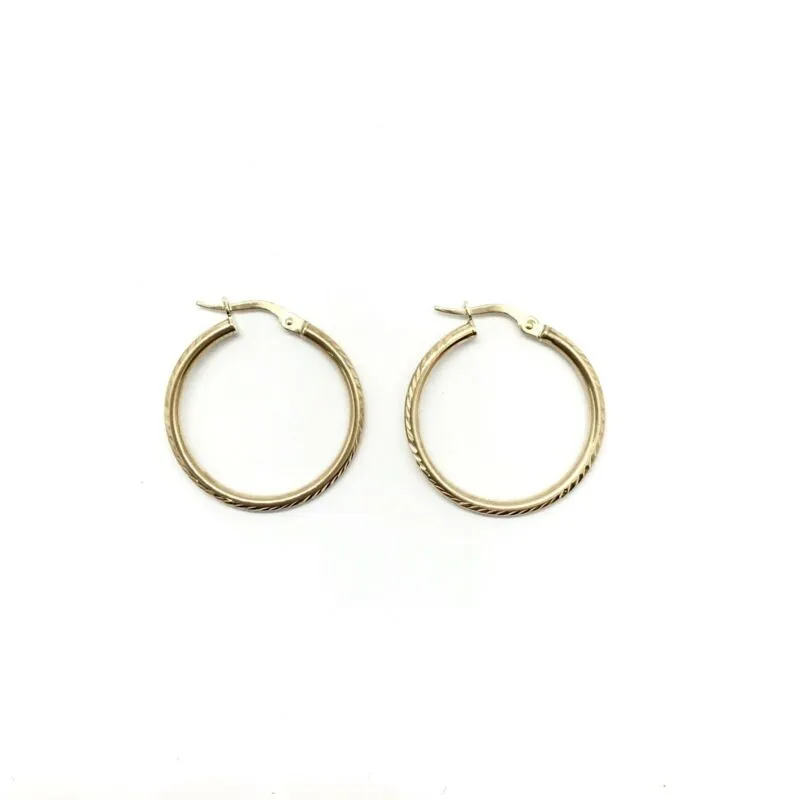 9ct Yellow Gold Patterned Round Hoop Earrings LJ8074