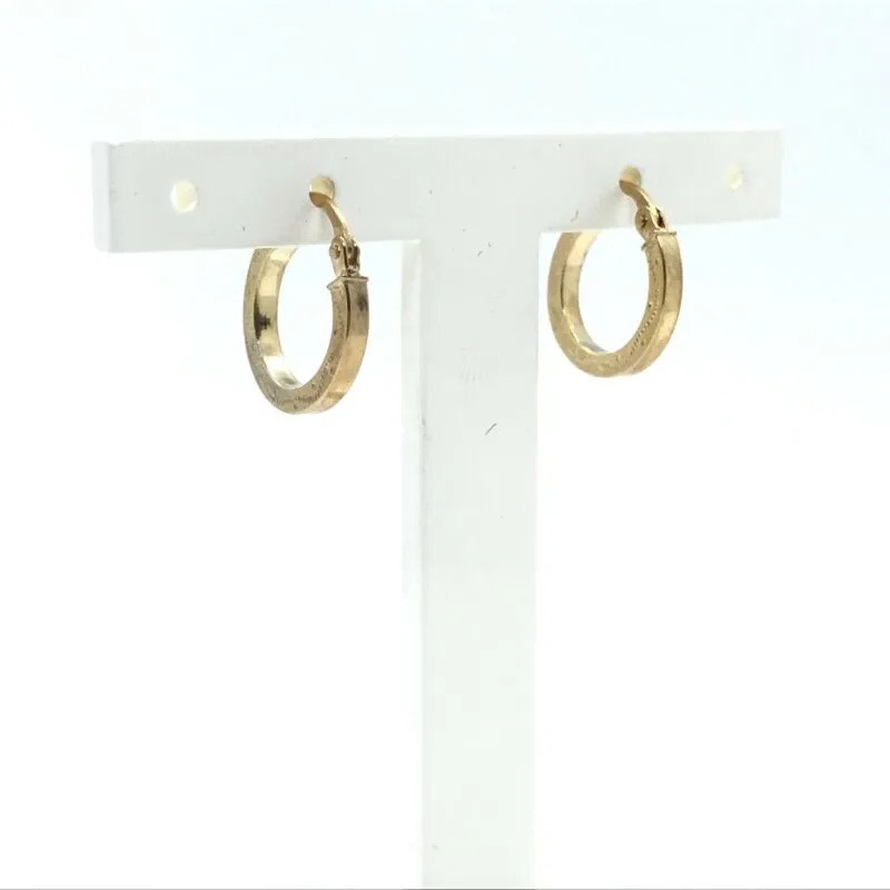 9ct Yellow Gold Patterned Square Edge Hoop Earrings LJ7916