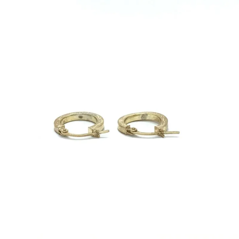 9ct Yellow Gold Patterned Square Edge Hoop Earrings LJ7916