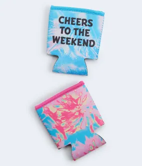 Aeropostale Womens' Cheers & Tie-Dye Koozie 2-Pack - Green Blue - Size One Size - Cotton - Teen Fashion & Clothing Aquarius