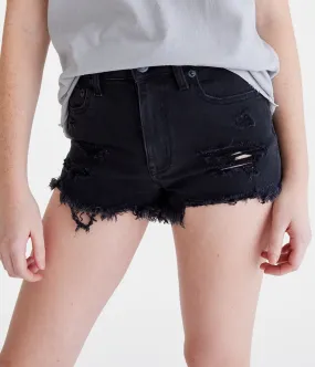 Aeropostale Womens' High-Rise Denim Shorty Shorts -  - Size 8 - Cotton - Teen Fashion & Clothing Black