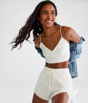 Aeropostale Womens' Lace Tie-Back Cropped Cami - White - Size XXL - Rayon - Teen Fashion & Clothing Cream