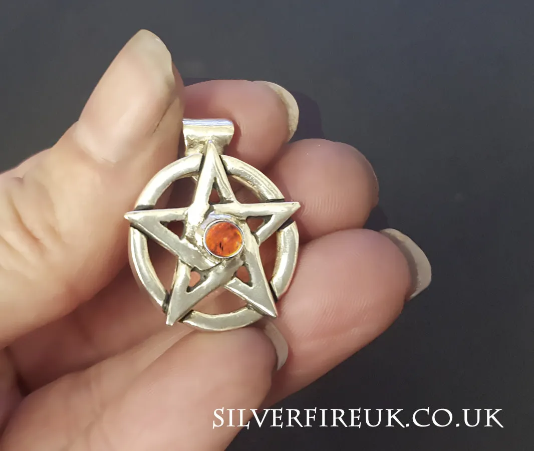 Amber Pentagram Pendant, Handmade To Order