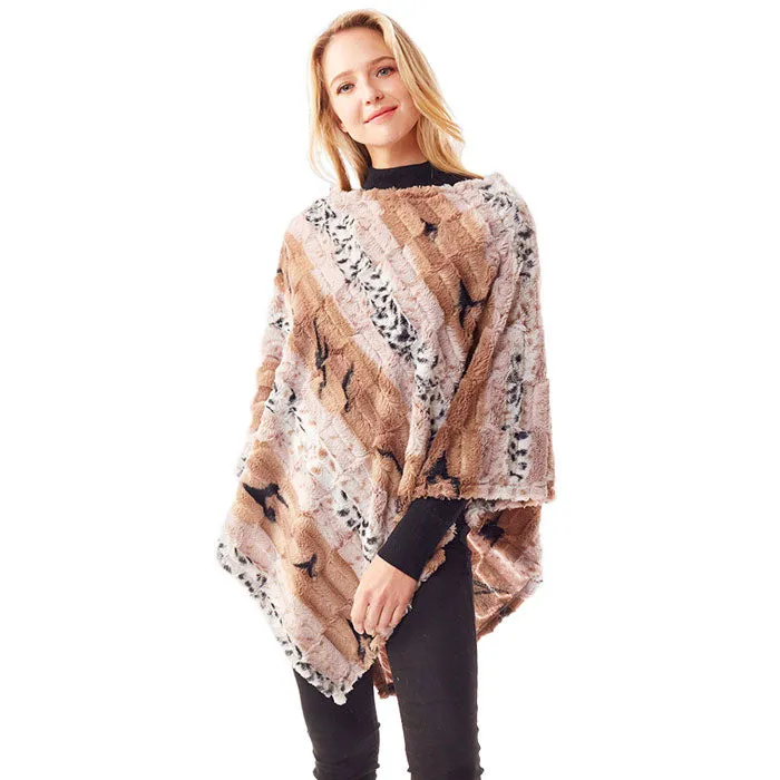 Animal Patterned Faux Fur Soft Poncho