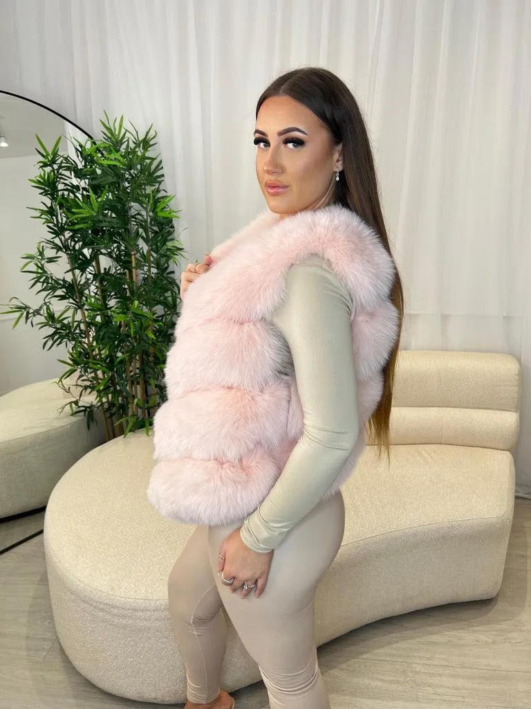 Baby Pink Luxury Fur 4 Row Gilet