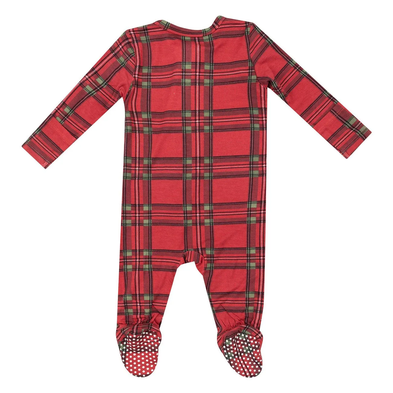 Bamboo 2 Way Zipper Footie - Vintage Holiday Plaid - Red