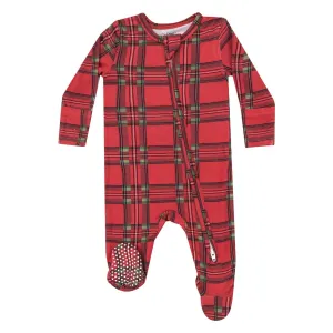 Bamboo 2 Way Zipper Footie - Vintage Holiday Plaid - Red