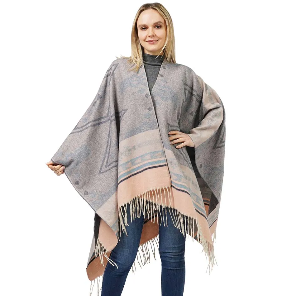 Beautiful Aztec Patterned Cape Poncho