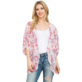 Beautiful Flower Patterned Cover Up Kimono Poncho