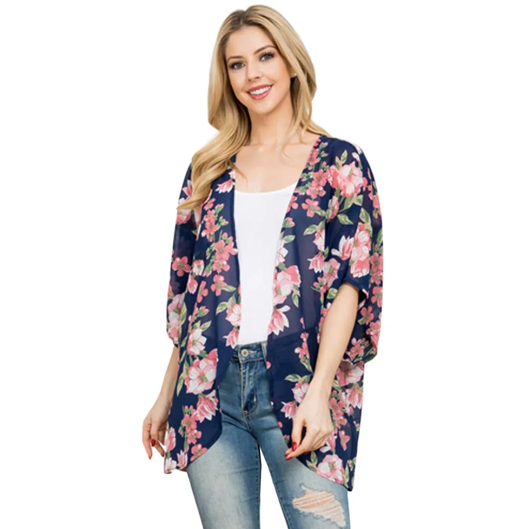 Beautiful Flower Patterned Cover Up Kimono Poncho