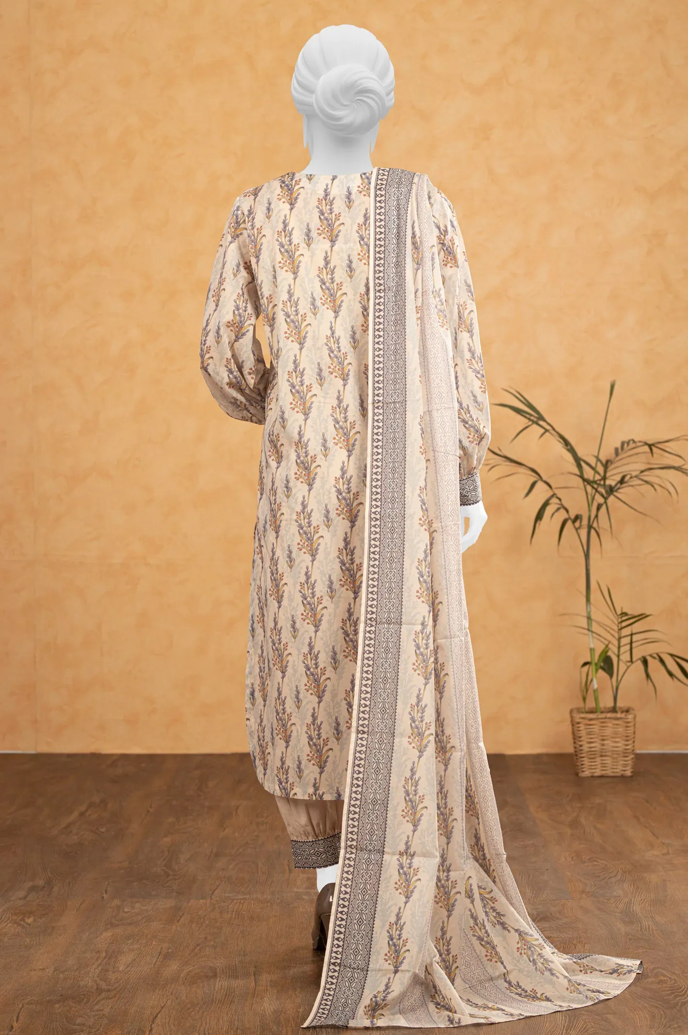 Beige Printed 3PC Unstitched