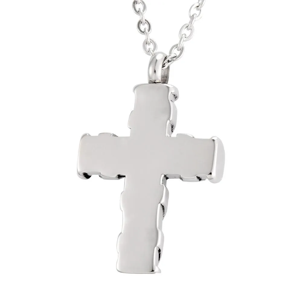 Black and Silver Patterned Cross Memorial Pendant Necklace