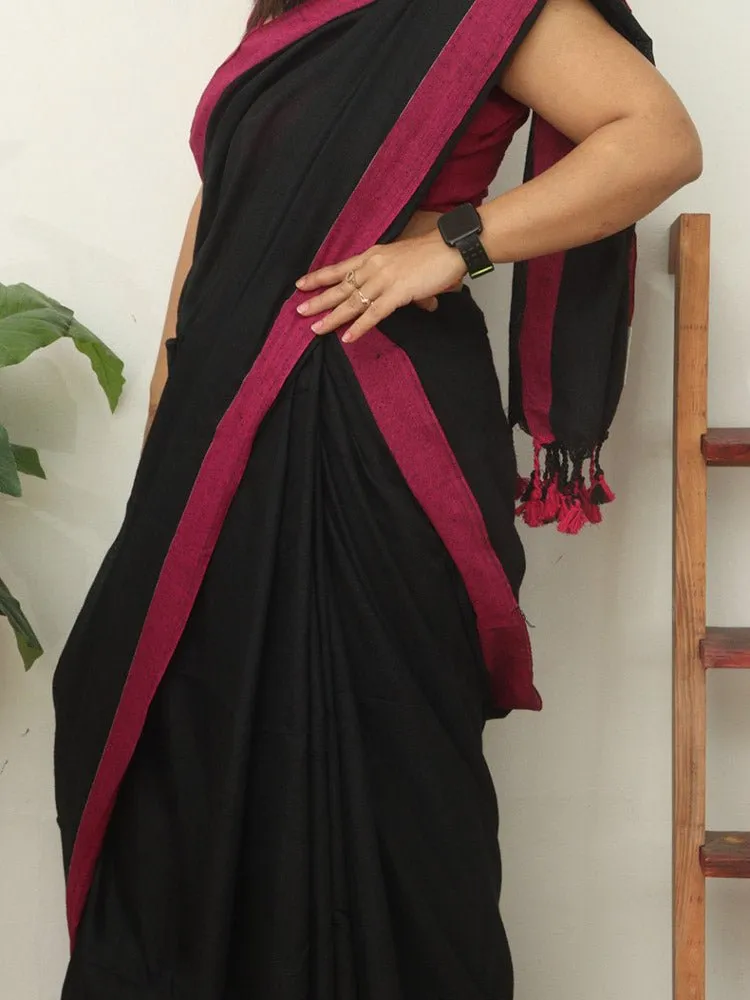 Black Bengal Plain Cotton Saree