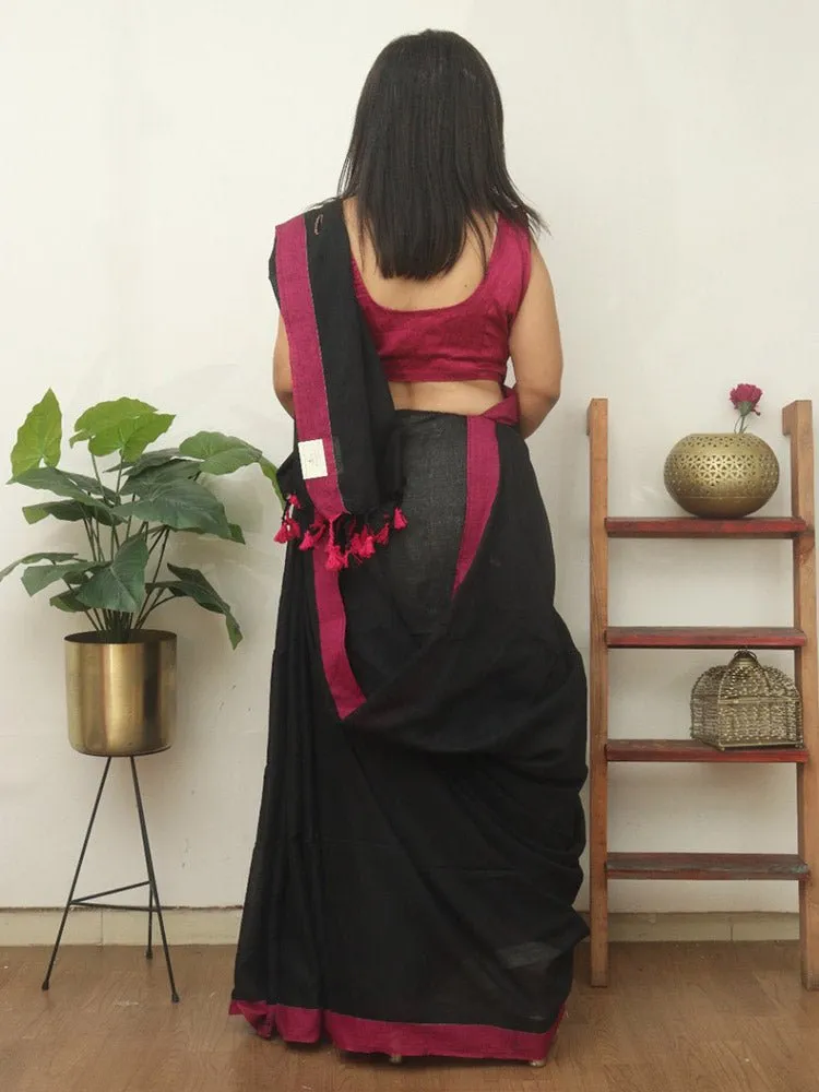 Black Bengal Plain Cotton Saree