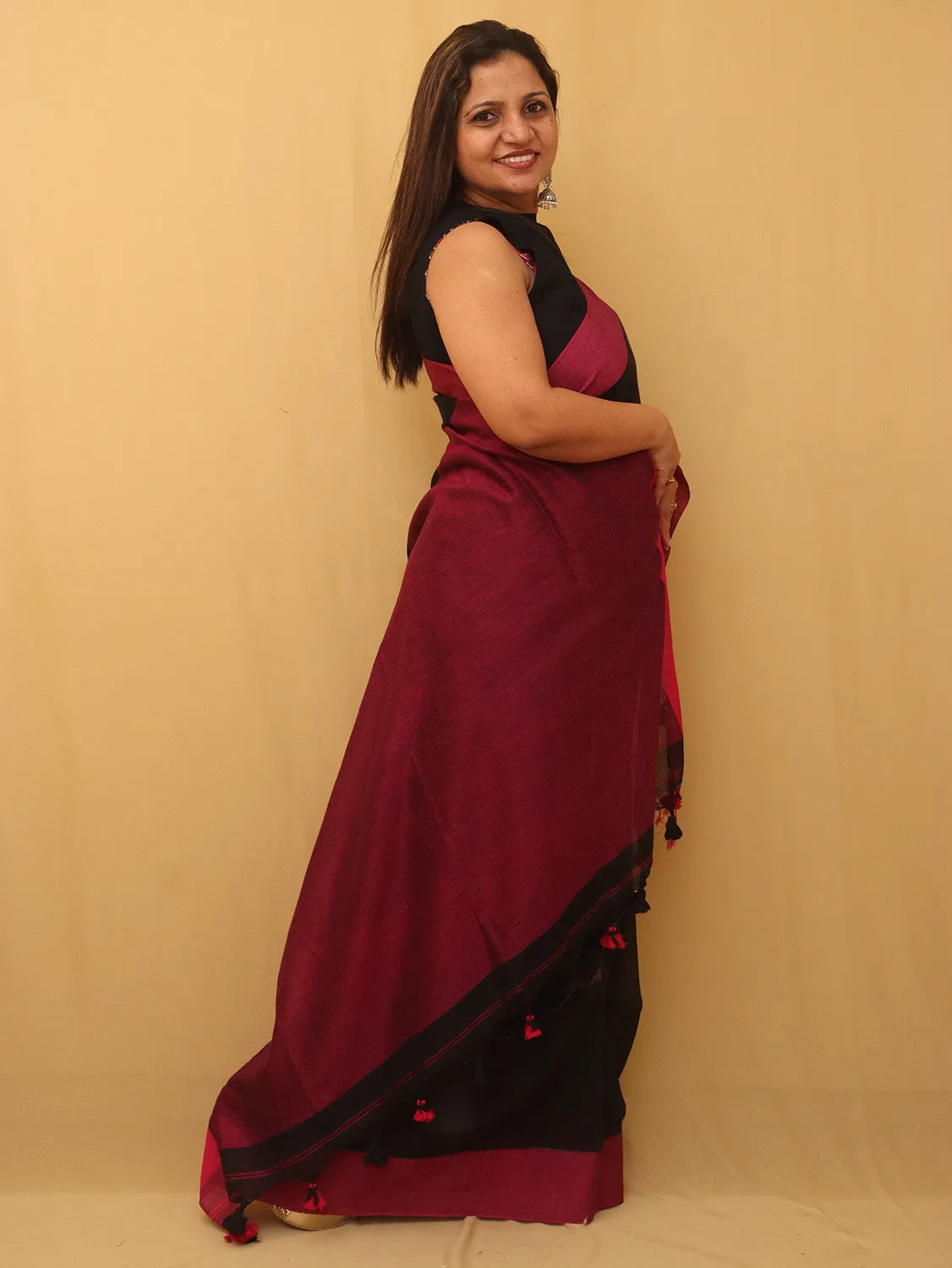 Black Bengal Plain Cotton Saree