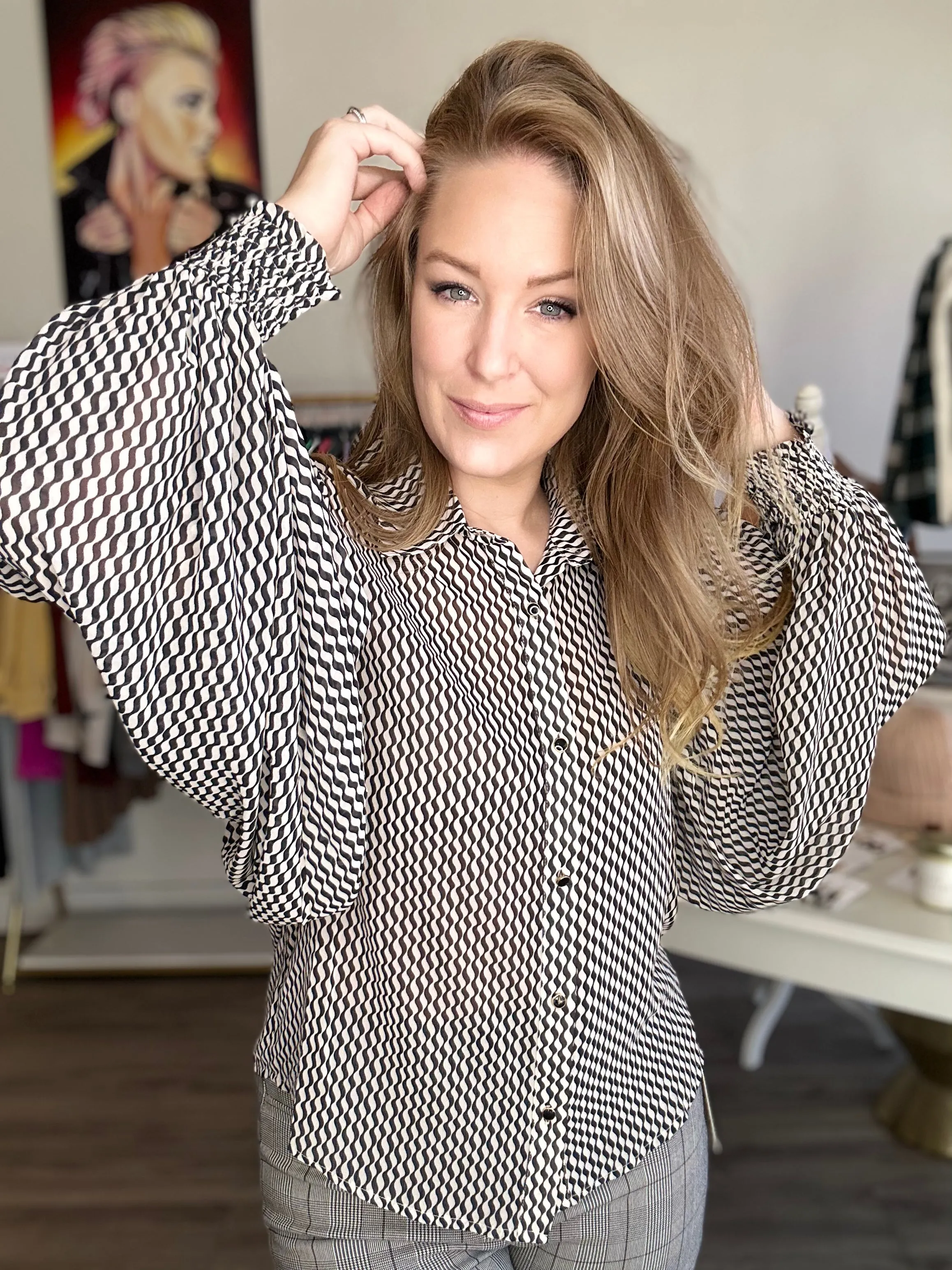 Black Geometric Patterned Blouse