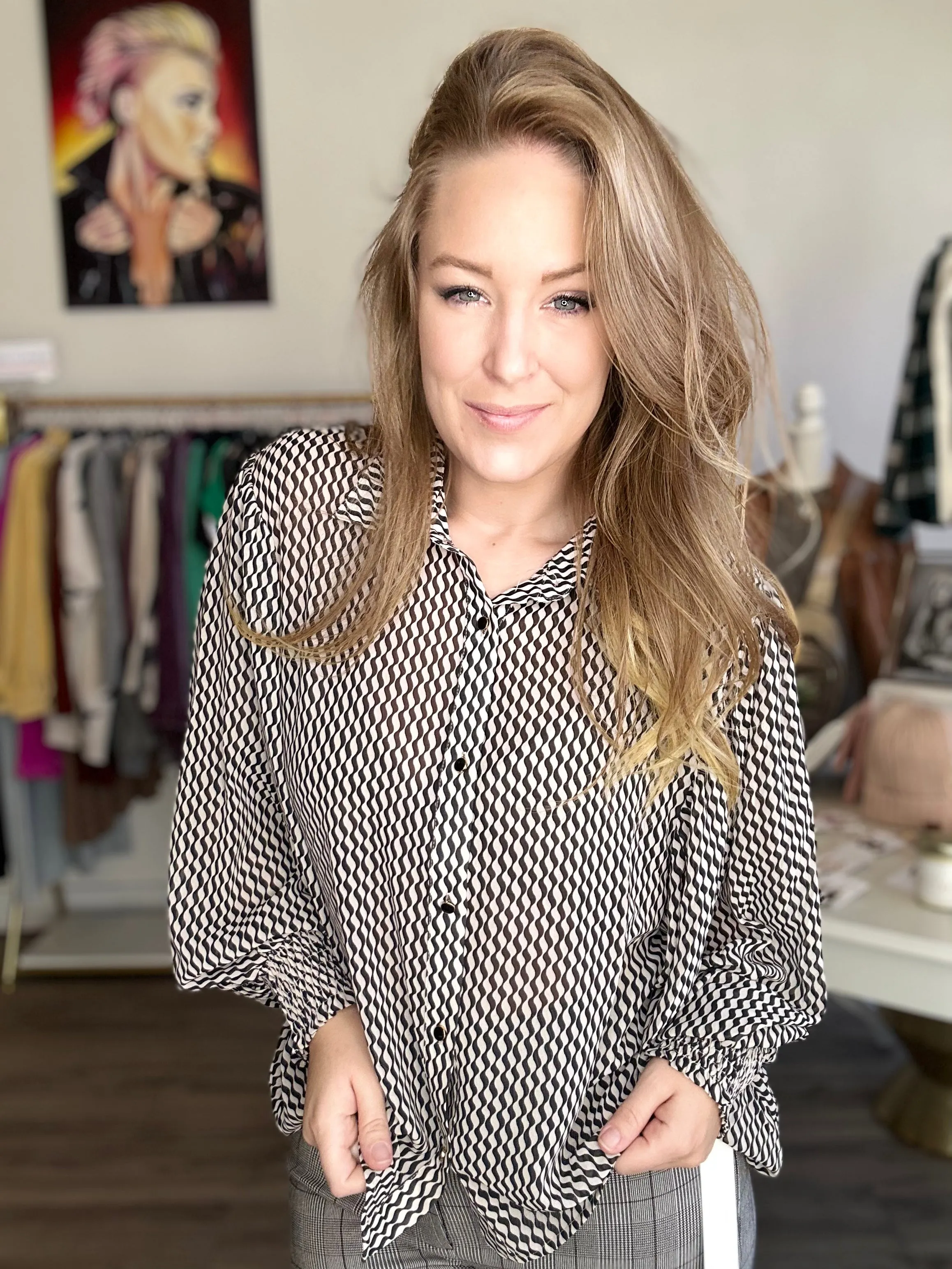 Black Geometric Patterned Blouse