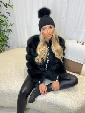 Black Luxury Fur Bobble Hat