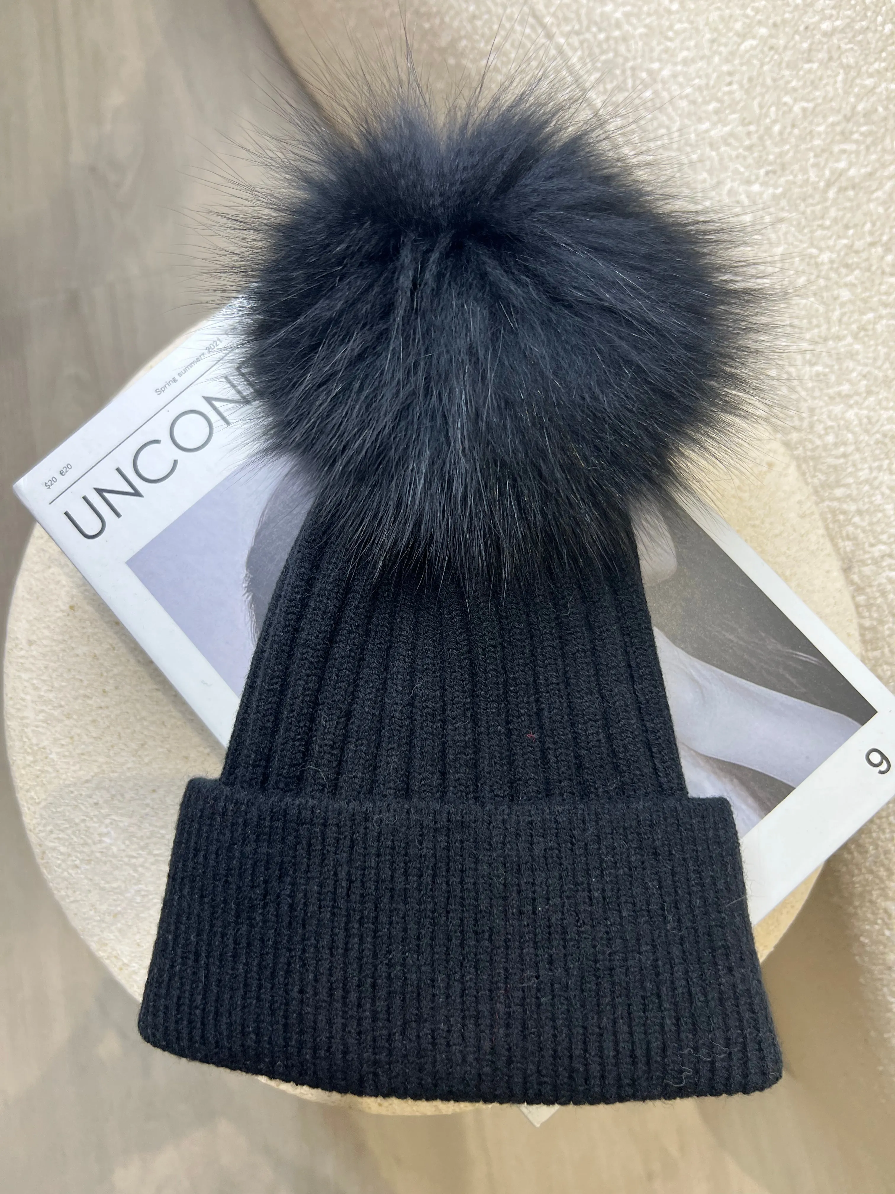 Black Luxury Fur Bobble Hat