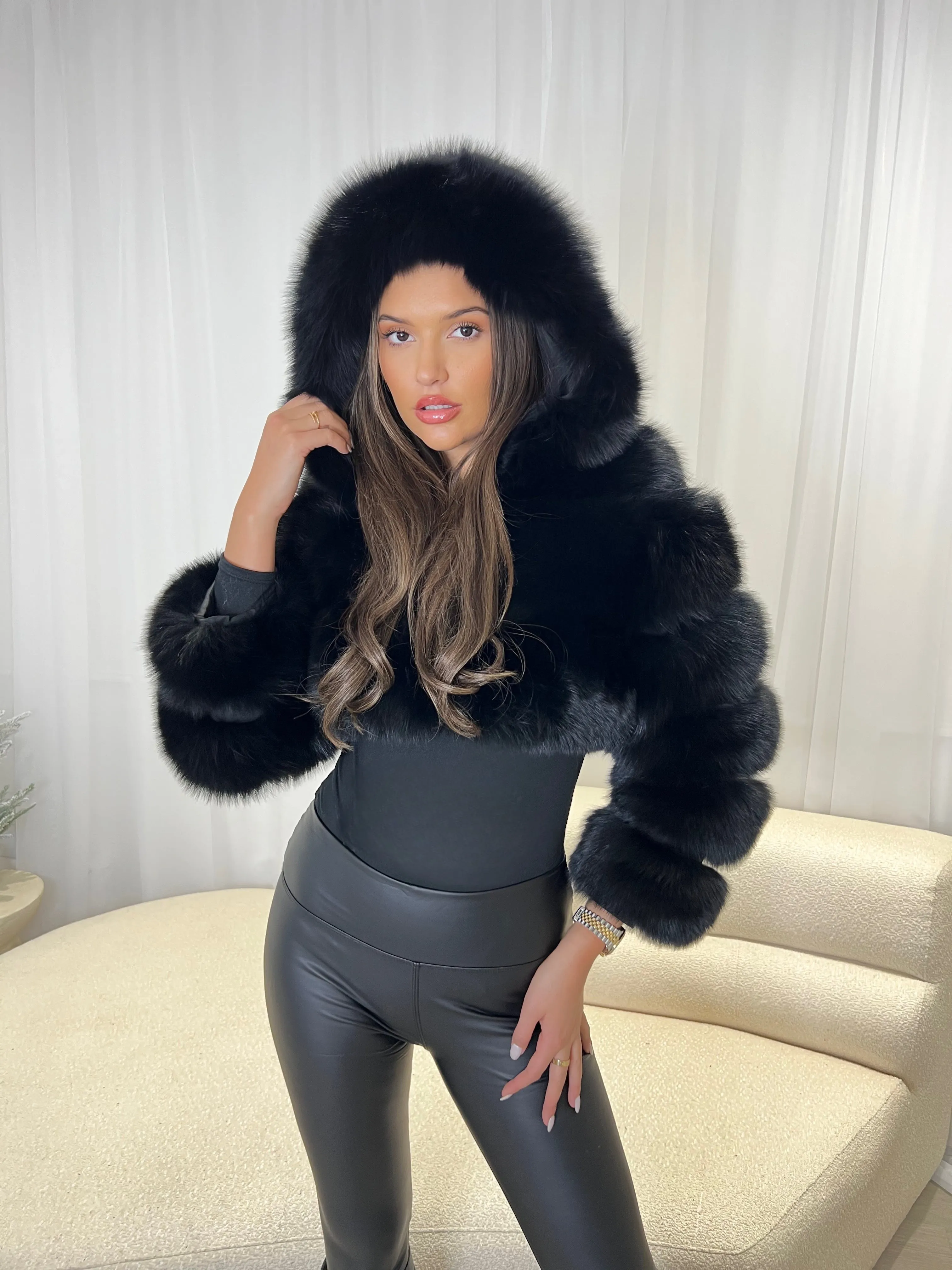 Black Luxury Fur Hooded Jacket