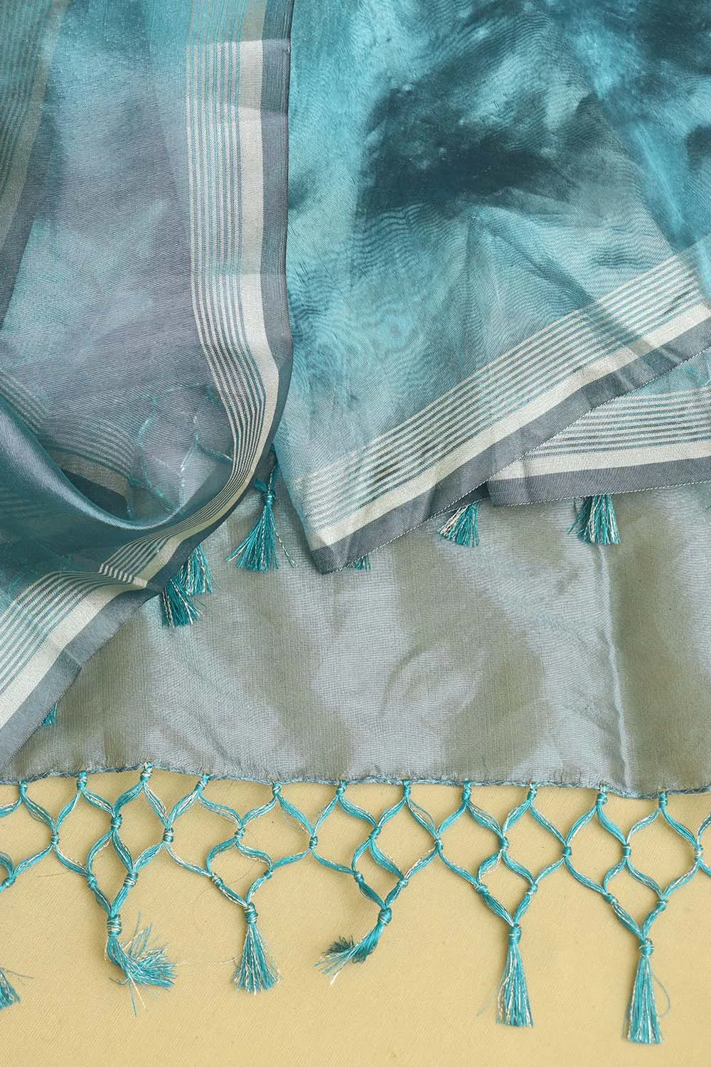 Blue Banarasi Plain Tissue Dupatta