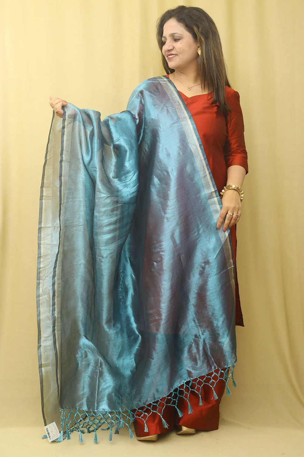 Blue Banarasi Plain Tissue Dupatta