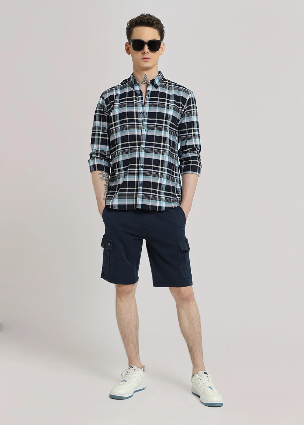 Blue Plaid Cotton Check Shirt