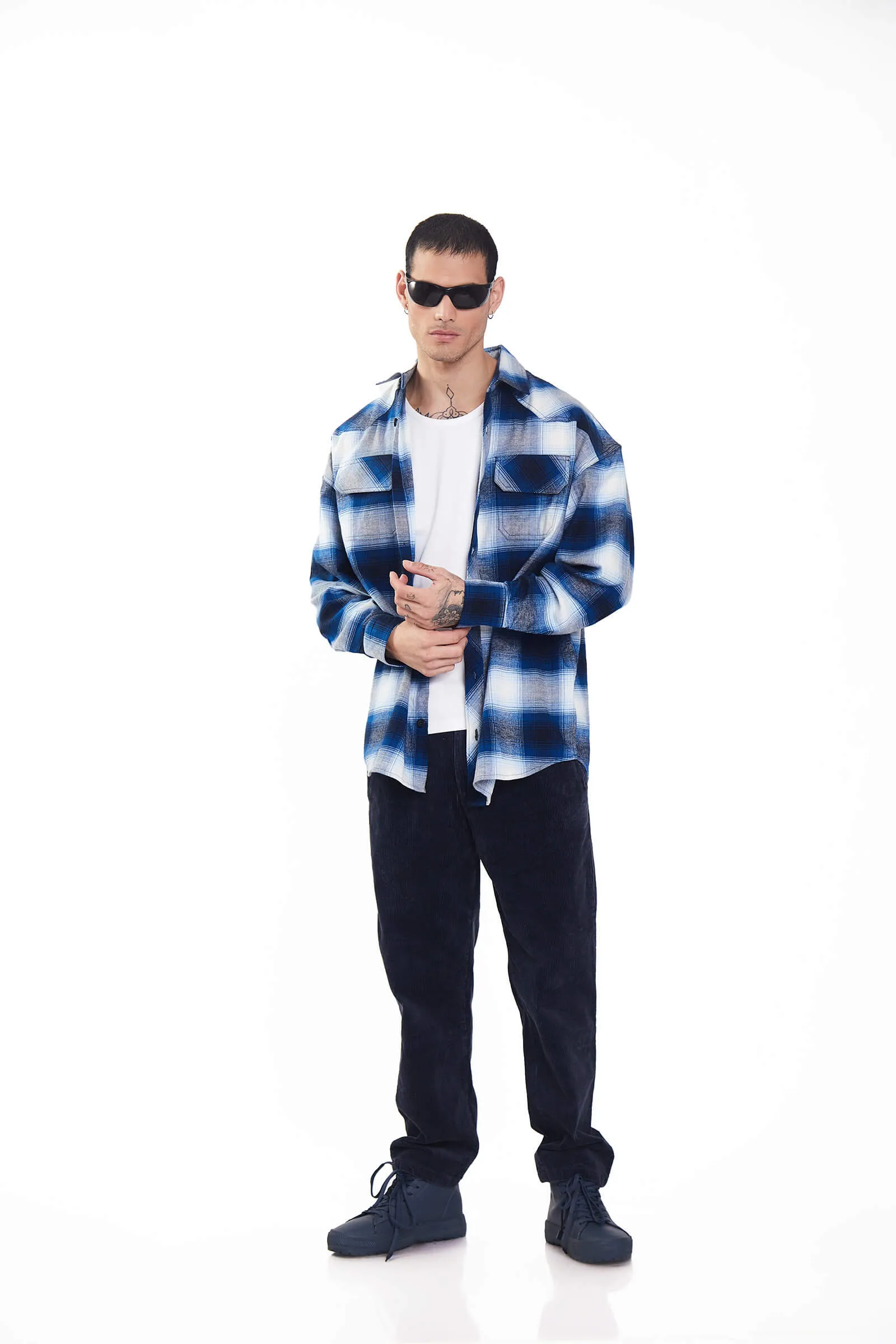 Blue Plaid Flannel Oversized Shirt