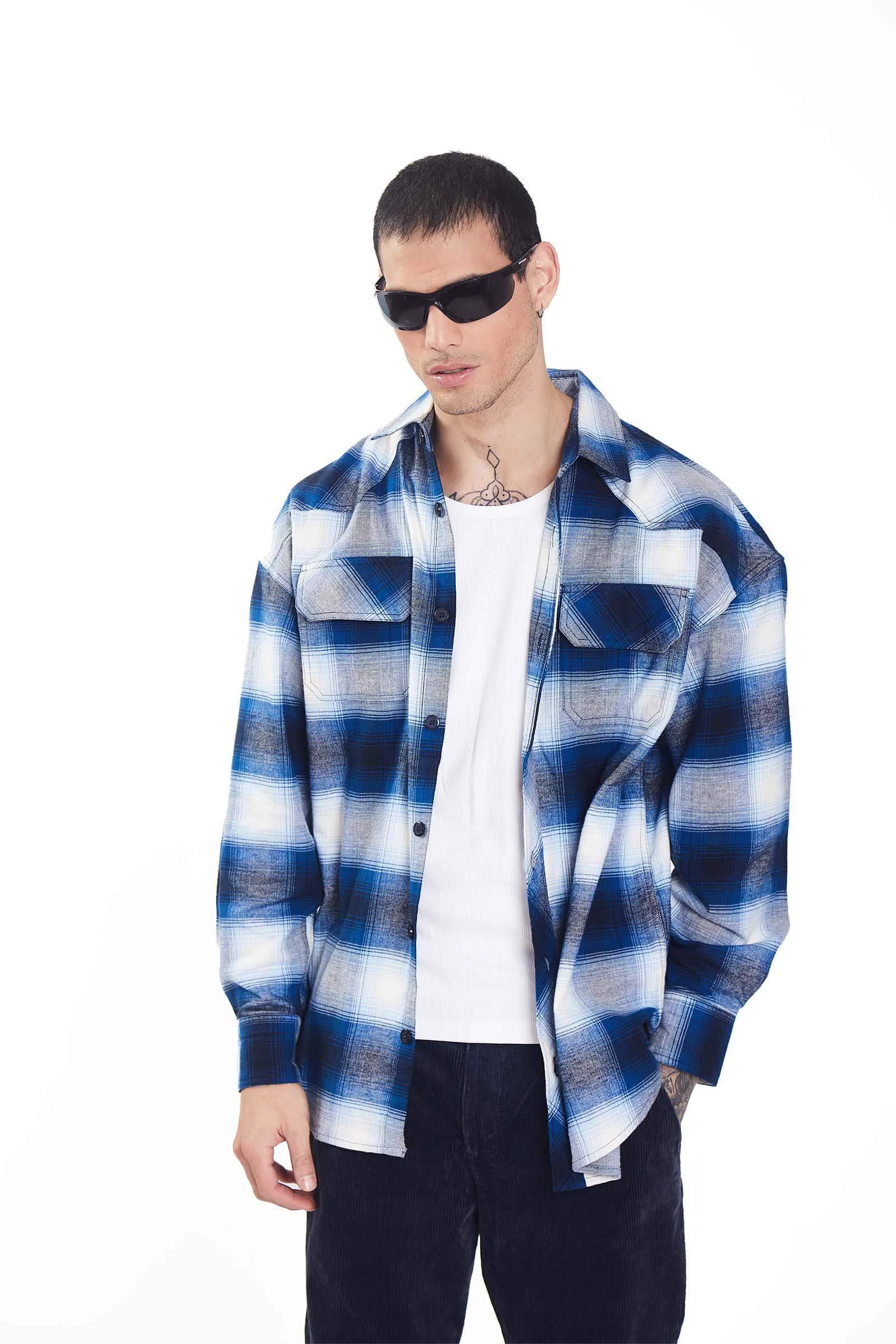 Blue Plaid Flannel Oversized Shirt