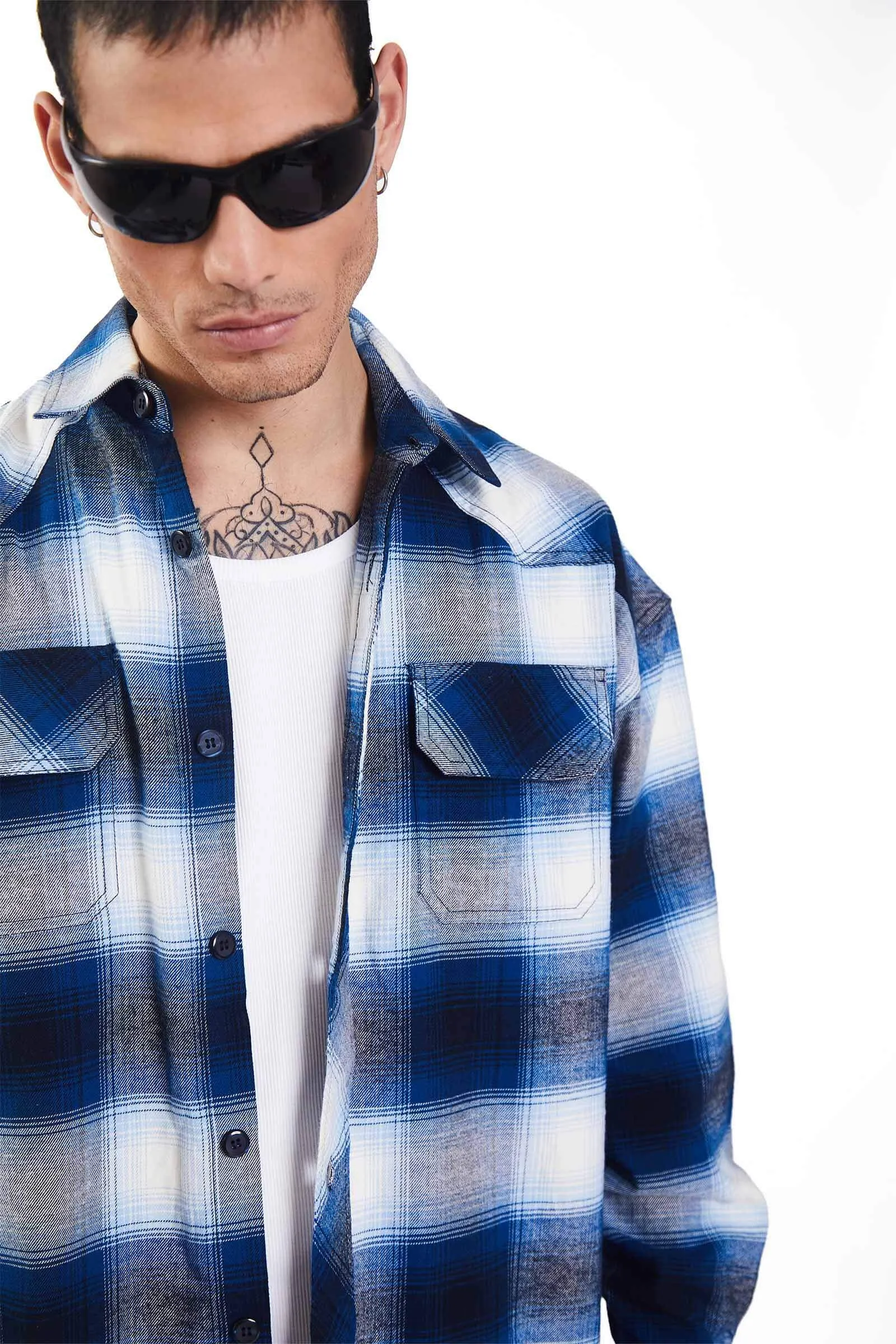 Blue Plaid Flannel Oversized Shirt