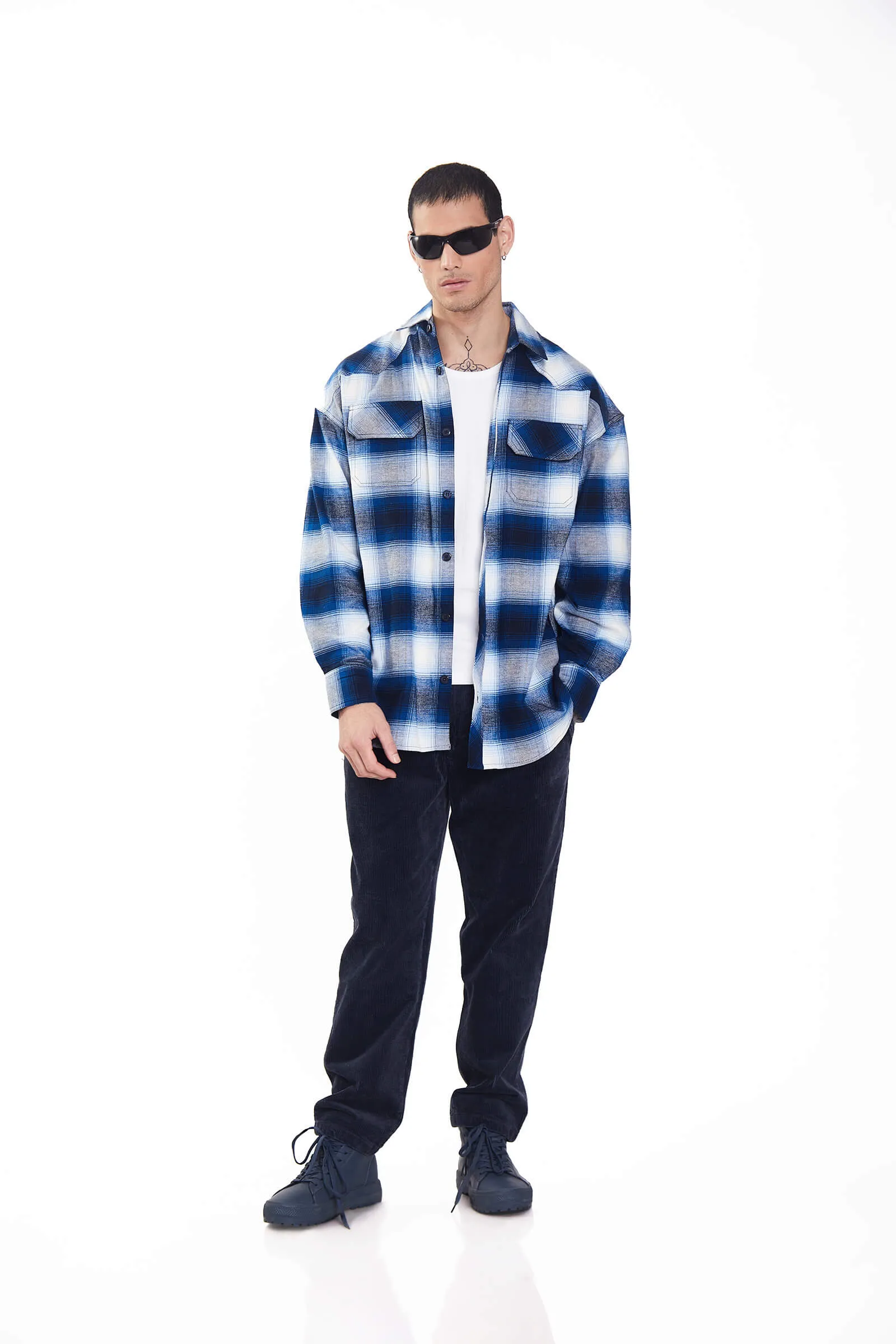 Blue Plaid Flannel Oversized Shirt