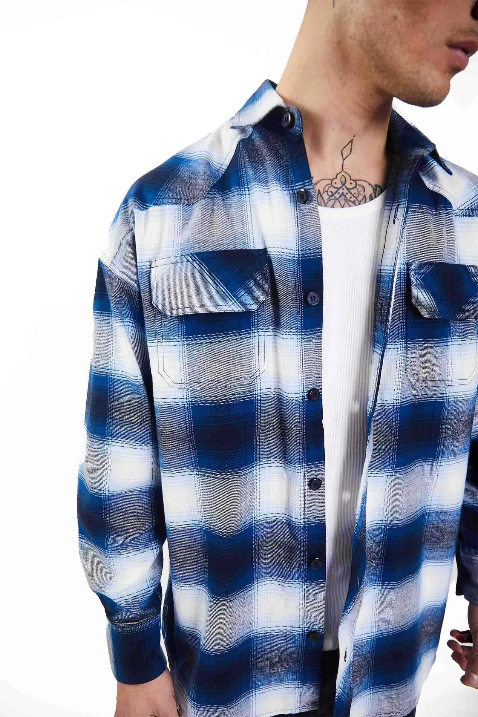 Blue Plaid Flannel Oversized Shirt