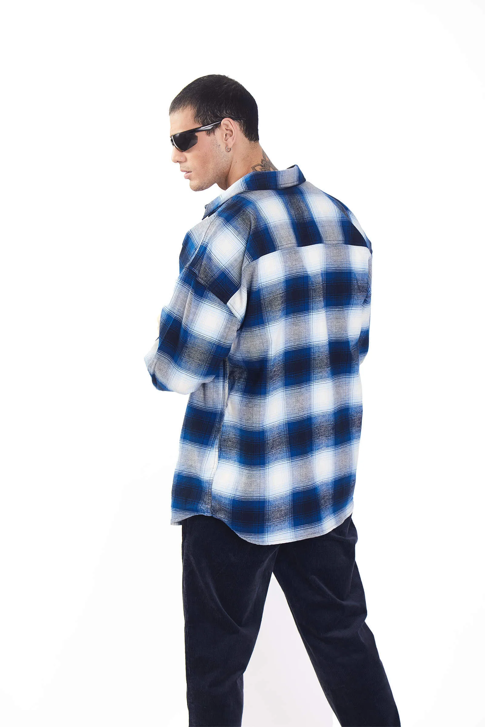 Blue Plaid Flannel Oversized Shirt