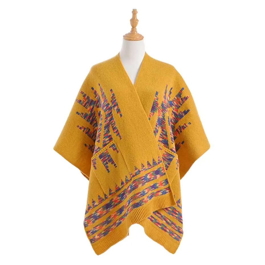 Boho Patterned Front Pockets Poncho