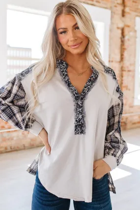 Callen Plaid Notched Neck Slit Blouse