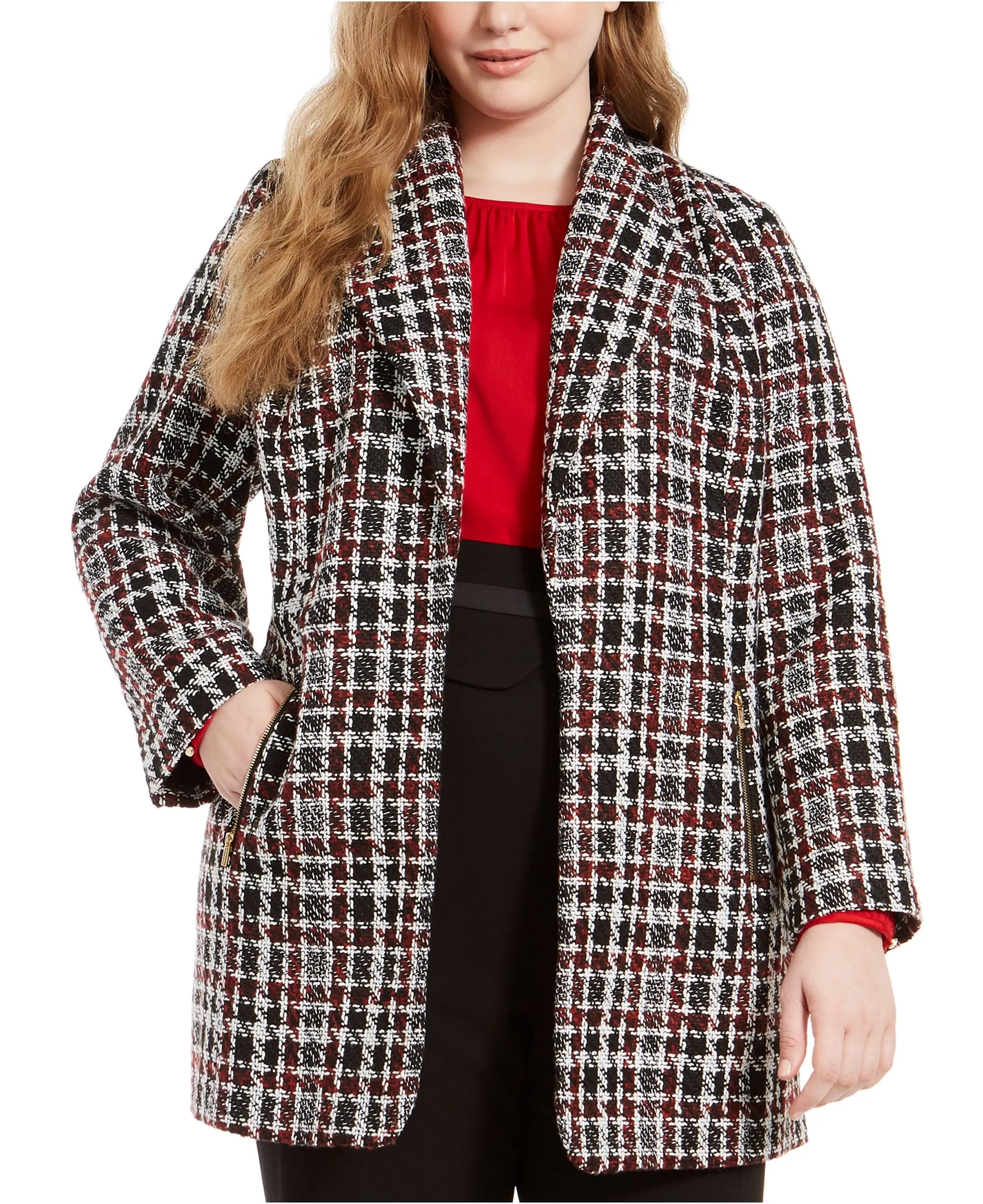 Calvin Klein Plus Women's Tweed Plaid Topper Jacket, Tweed Plaid, 16W