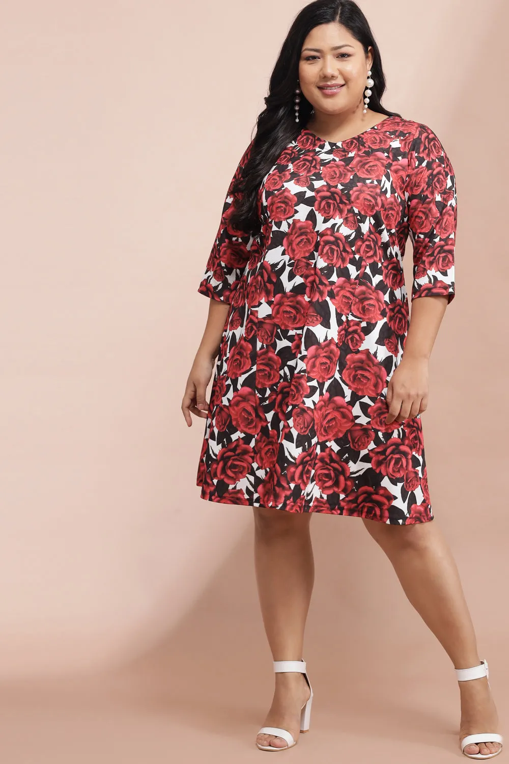 Cascading Roses Printed Dress