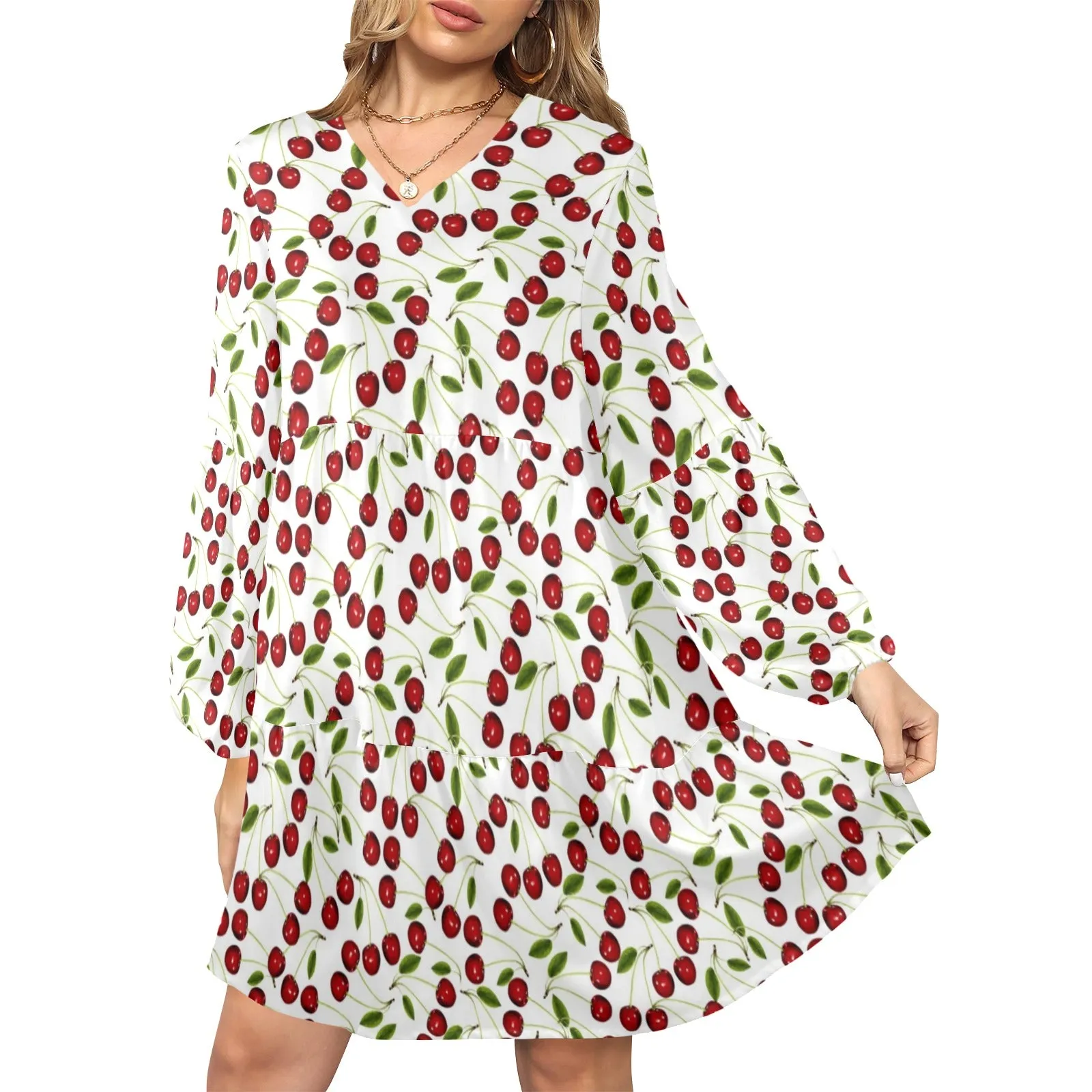 Cherry Bomb V-Neck Loose Fit Dress