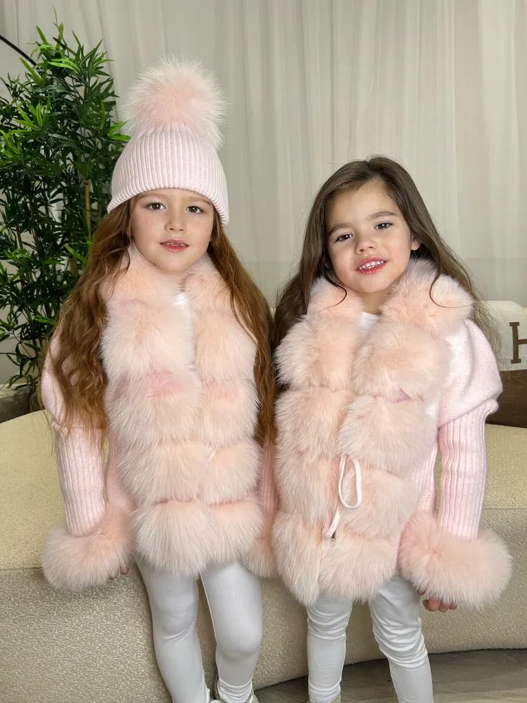 Childrens Baby Pink Luxury Fur Cardigan