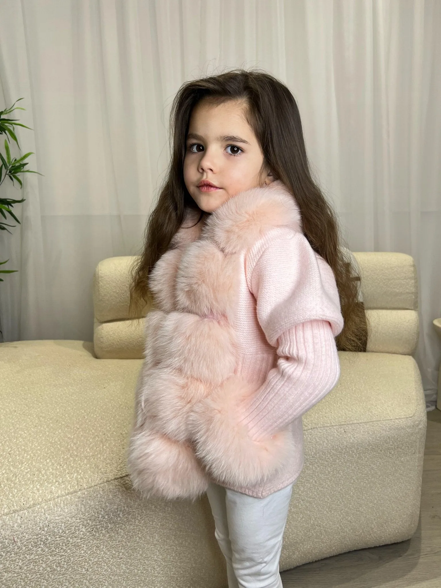 Childrens Baby Pink Luxury Fur Cardigan