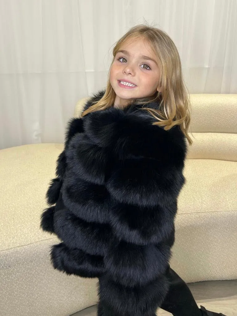 Childrens Black Luxury Fur Coat